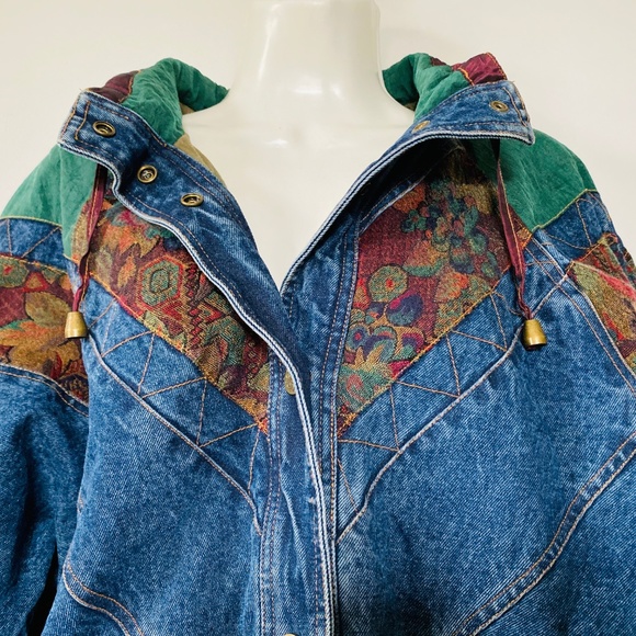 Vintage Current Seen Denim Jean Jacket Tapestry M - Picture 3 of 8